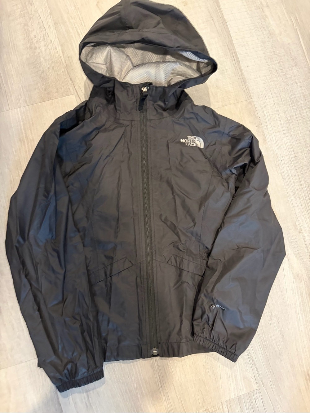 The North Face girl Black Hooded Rain Jacket